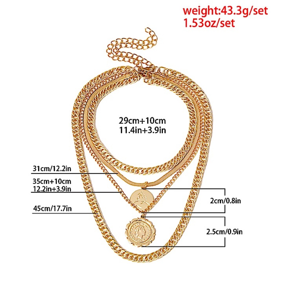 GOLD COIN VINTAGE MULTILAYER MINIMALIST NECKLACE - Picture 7 of 7